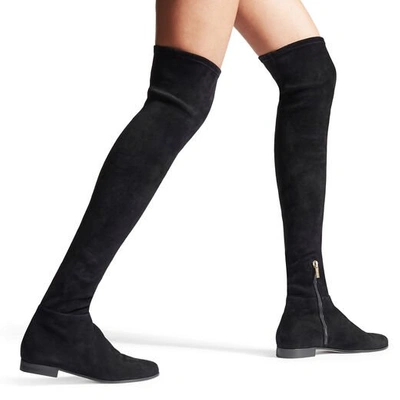 MYREN FLAT Black Stretch Suede and Suede Over the Knee Boots