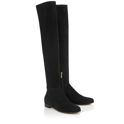 MYREN FLAT Black Stretch Suede and Suede Over the Knee Boots