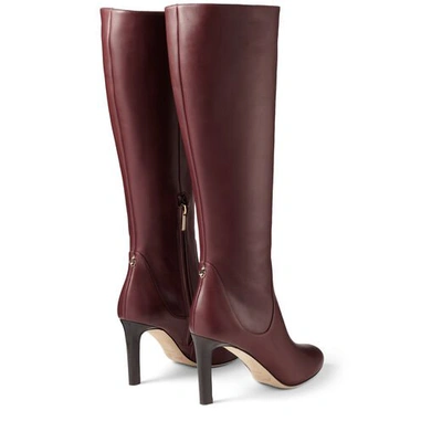 Shop Jimmy Choo Tempe 85 Bordeaux Calf Leather Knee Boots