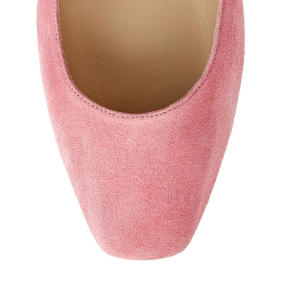 Shop Jimmy Choo Goodwin Flat Candyfloss Suede Pointed Toe Ballerina Flat With Jewelled Buckle