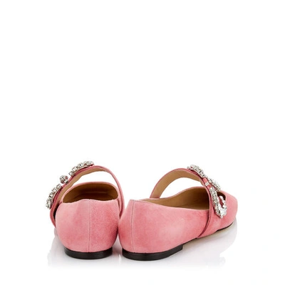 Shop Jimmy Choo Goodwin Flat Candyfloss Suede Pointed Toe Ballerina Flat With Jewelled Buckle