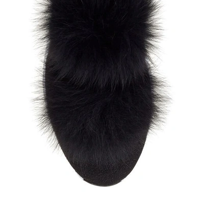 NORWAY Black Knit and Lurex Trainers with Fur Pom Poms