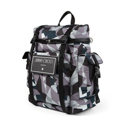 Shop Jimmy Choo Wixon Anthracite Camo Print Nylon Backpack In Anthracite Mix