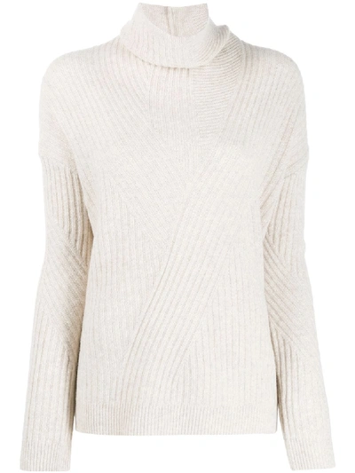 Shop Pringle Of Scotland Ribbed Knit Turtleneck Sweater In Neutrals