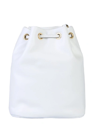 Shop Moschino Logo Print Bucket Bag In White