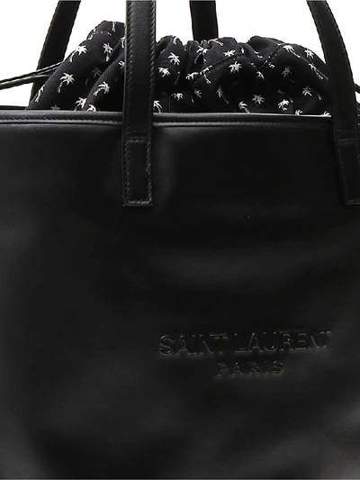 Shop Saint Laurent Teddy Logo Drawstring Tote Bag In Black