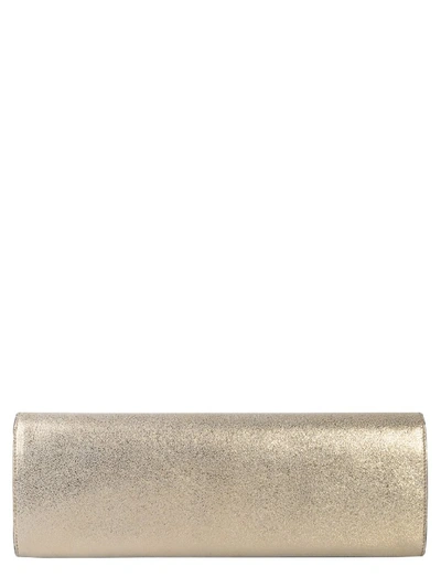 Shop Moschino Logo Embellished Detail Clutch Bag In Gold