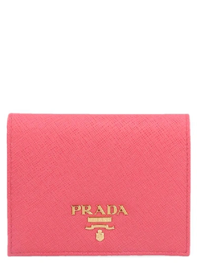 Shop Prada Logo Button Bifold Wallet In Pink