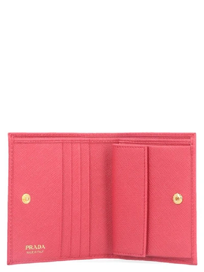 Shop Prada Logo Button Bifold Wallet In Pink