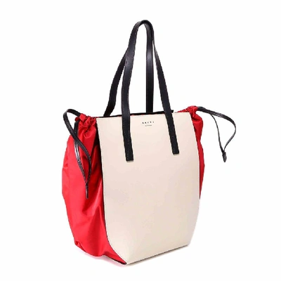 Shop Marni Contrast Drawstring Tote Bag In White