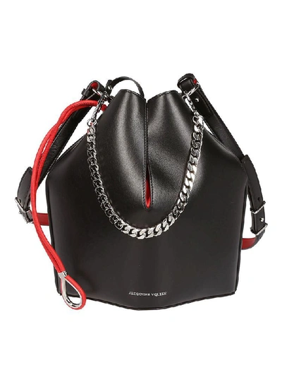Shop Alexander Mcqueen Leather Bucket Bag In Black