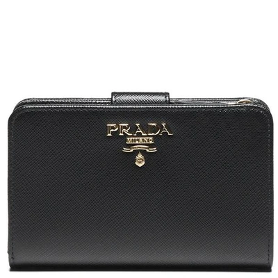 Shop Prada Logo Zip Wallet In Black