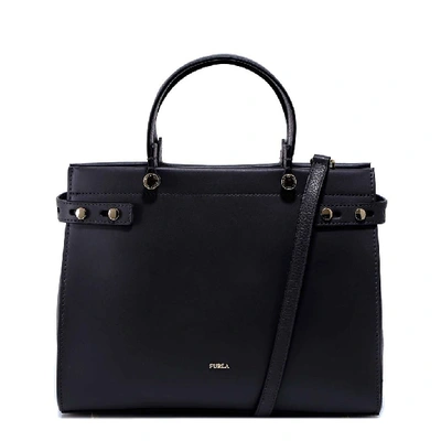 Shop Furla Lady M Logo Embossed Tote Bag In Black