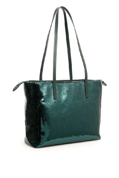 Shop Miu Miu Sequinned Shopping Bag In Green