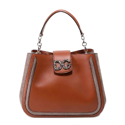 Shop Dolce & Gabbana Monogram Plaque Shoulder Bag In Brown