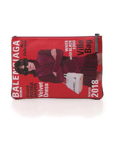 Shop Balenciaga Magazine Print Zipped Pouch In Multi