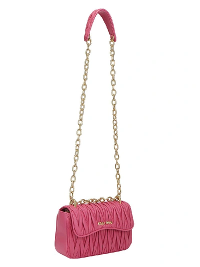 Shop Miu Miu Matelassé Logo Shoulder Bag In Pink