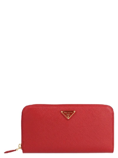 Shop Prada Logo Continental Wallet In Red