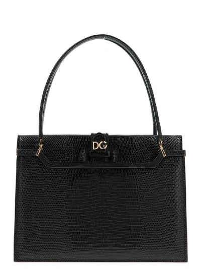 Shop Dolce & Gabbana Ingrid Small Logo Plaque Tote Bag In Black