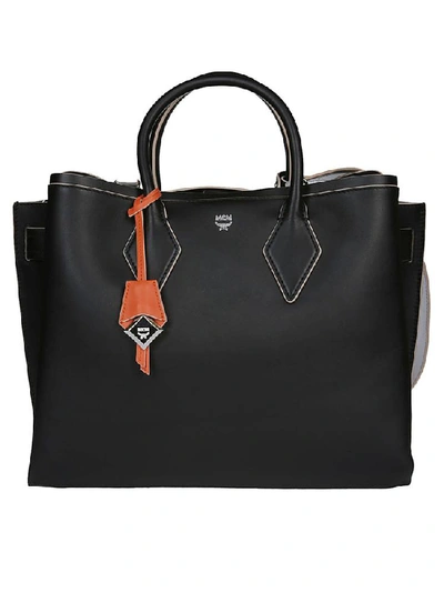 Shop Mcm Zipped Logo Tote Bag In Black