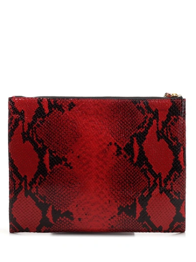 Shop Marni Python Effect Zipped Clutch In Red