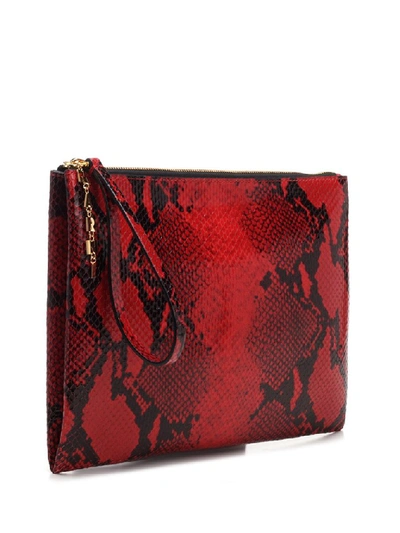 Shop Marni Python Effect Zipped Clutch In Red