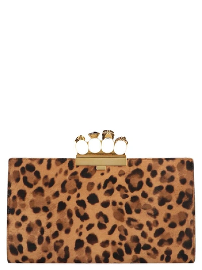 Shop Alexander Mcqueen Leopard Print Jeweled Clutch Bag In Multi