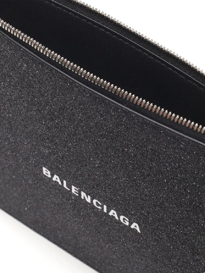 Shop Balenciaga Everyday Glitter Logo Pouch In Black