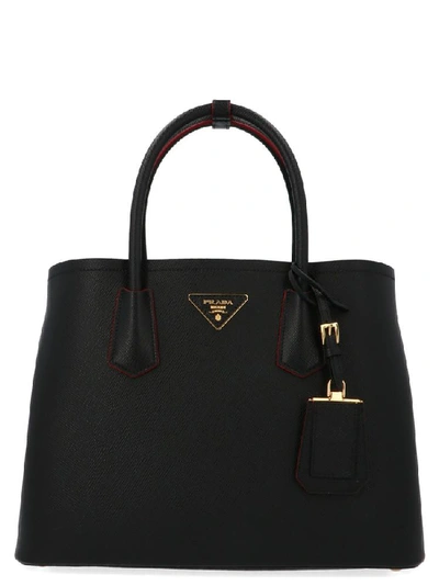 Shop Prada Logo Medium Tote Bag In Black