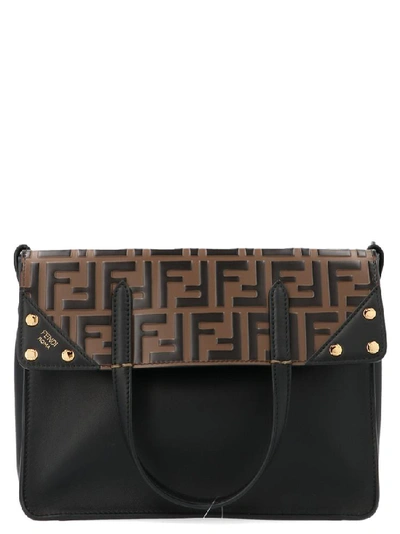 Shop Fendi Logo Embossed Flip Shoulder Bag In Black