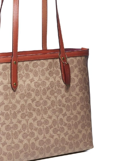 Shop Coach Signature Zipped Tote Bag In Brown