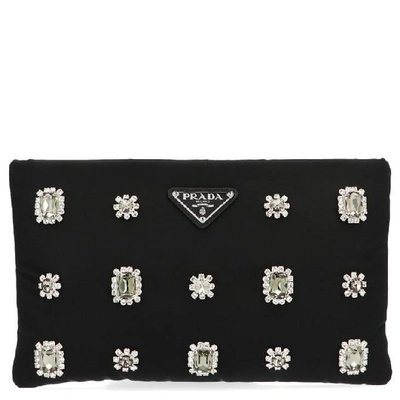 Shop Prada Embellished Clutch Bag In Black