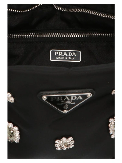 Shop Prada Embellished Clutch Bag In Black