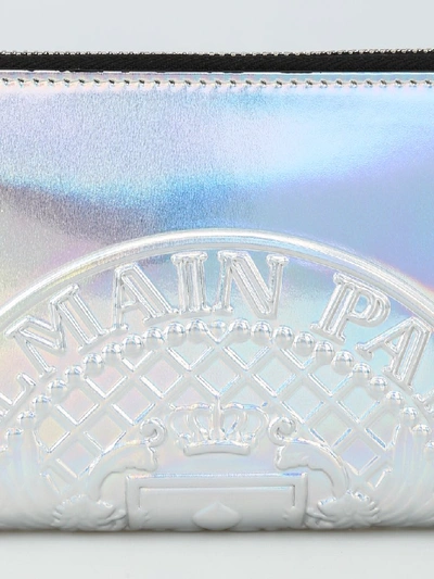 Shop Balmain Logo Embossed Zip In Silver