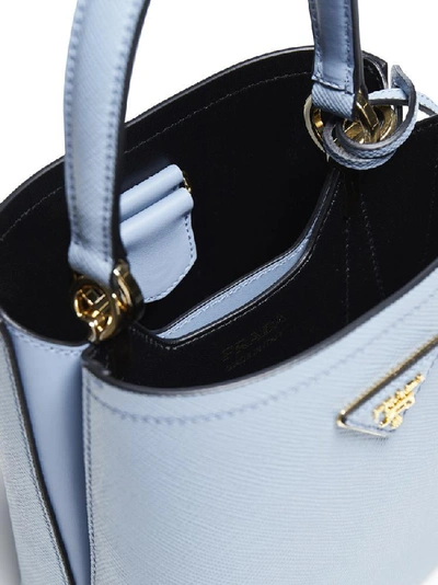 Shop Prada Panier Logo Bucket Bag In Blue