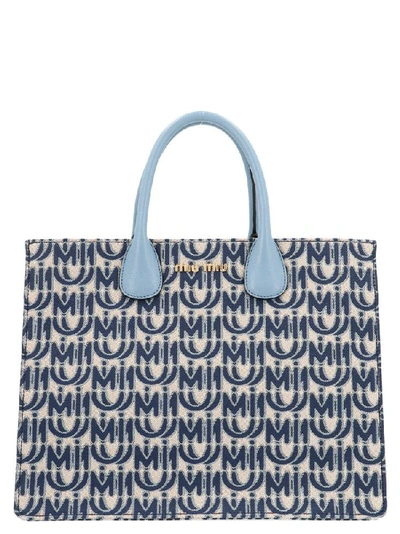 Shop Miu Miu Allover Logo Top Handle Tote Bag In Multi