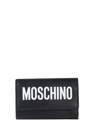 Shop Moschino Logo Print Leather Wallet In Black