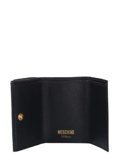 Shop Moschino Logo Print Leather Wallet In Black