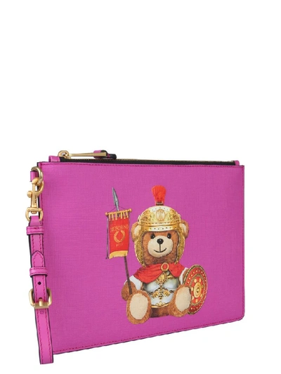Shop Moschino Teddy Bear Print Clutch Bag In Pink