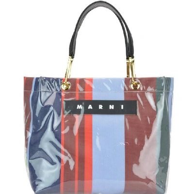 Shop Marni Logo Striped Rainbow Tote Bag In Multi