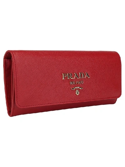 Shop Prada Logo Chain Handle Clutch Bag In Red