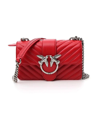 Shop Pinko Mix Love Bird Detail Chain Link Strap Quilted Mini Shoulder Bag In Red