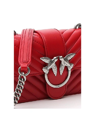 Shop Pinko Mix Love Bird Detail Chain Link Strap Quilted Mini Shoulder Bag In Red