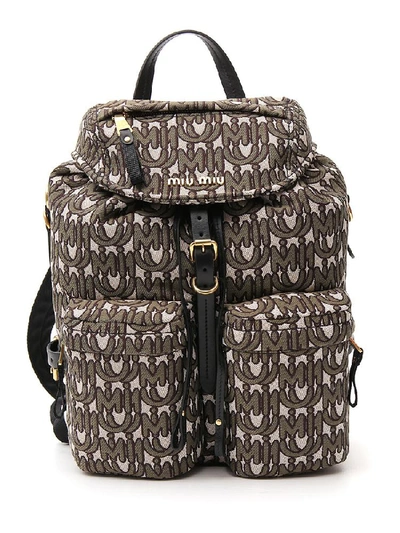 Shop Miu Miu Logo Monogram Drawstring Backpack In Multi