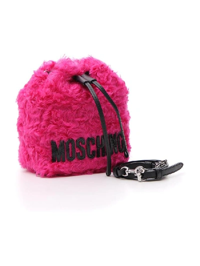 Shop Moschino Furry Satchel Tote In Pink