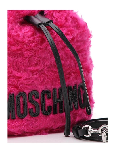 Shop Moschino Furry Satchel Tote In Pink