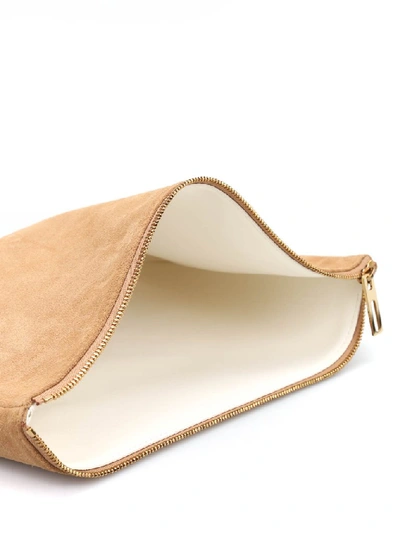 Shop Balmain Suede Clutch Bag In Brown