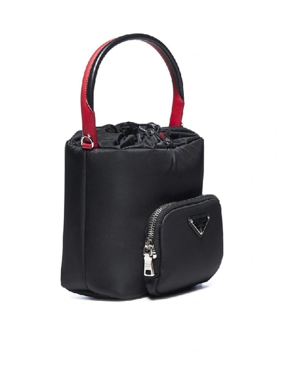 Shop Prada Logo Drawstring Bucket Bag In Black