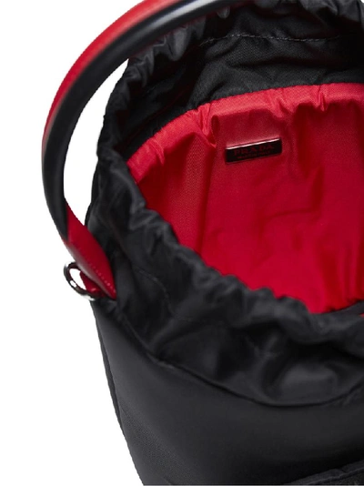 Shop Prada Logo Drawstring Bucket Bag In Black