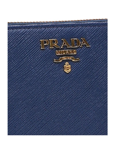 Shop Prada Continental Logo Zip Around Wallet In Blue